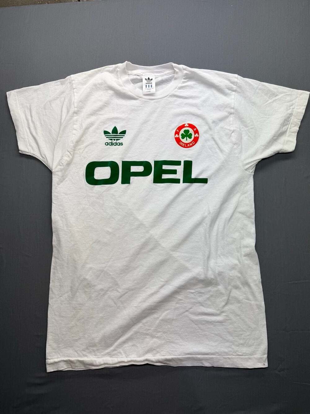 Single Stitch Adidas Ireland Soccer Jersey Size X Large White OPEL 1990